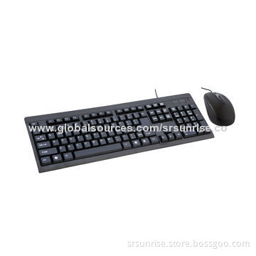 Black Wired Standard Keyboard/3D Optical Mouse with USB, PS/2 Port, Water-resistant Design